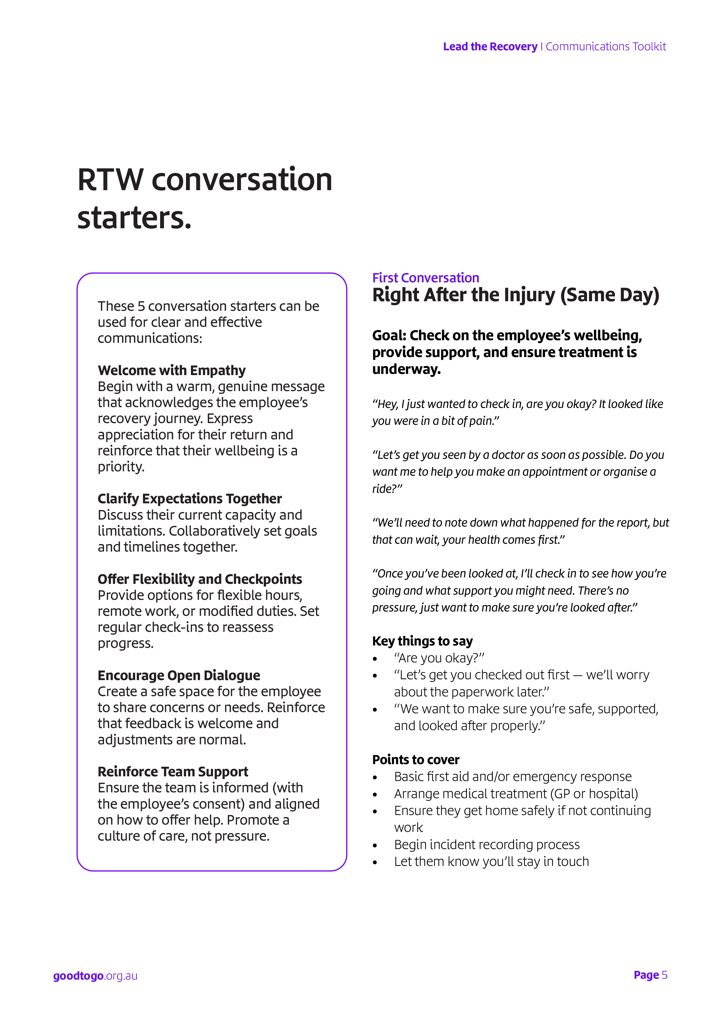 Communication Guide – Good to Go